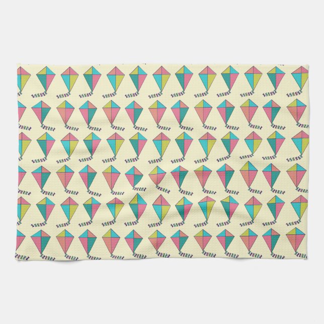 Colourful Retro Kite Pattern Kitchen Towel (Horizontal)