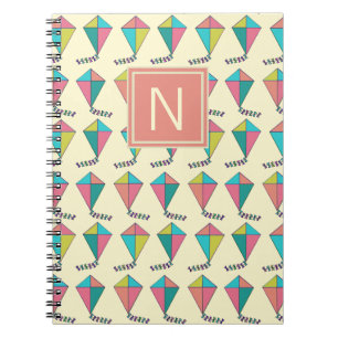 Colourful Retro Kite Pattern Monogram Notebook