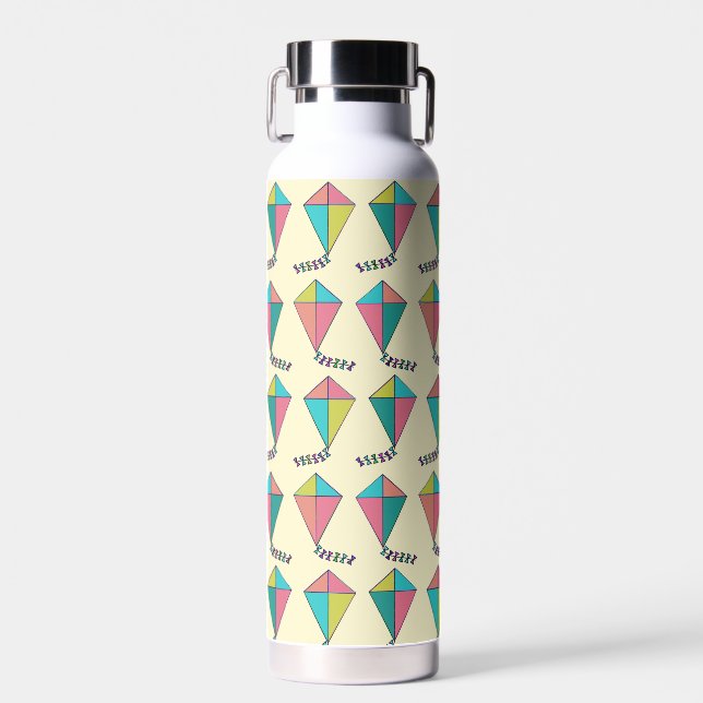Colourful Retro Kite Pattern Water Bottle (Front)