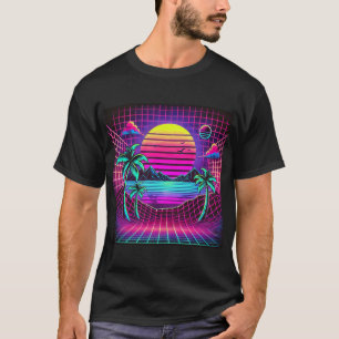 Colourful retro landscape with palm trees  T-Shirt