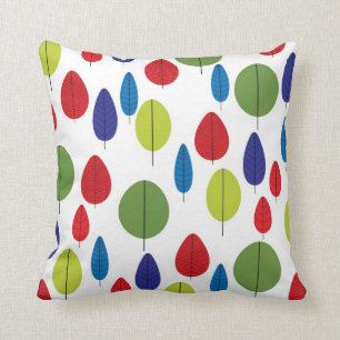 Colourful Retro Leaves Throw Pillow