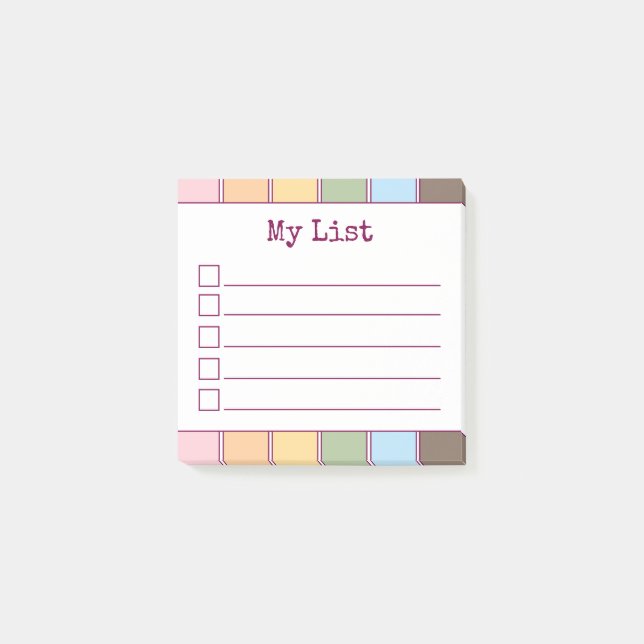 Colourful Retro Lined Checklist  Post-it Notes (Front)