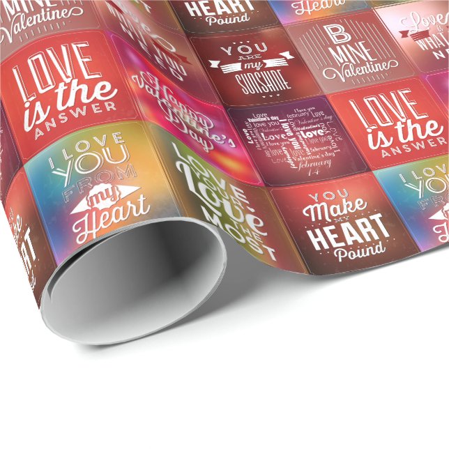 Colourful Retro Love Quotes Quilt Pattern 2 Wrapping Paper (Roll Corner)
