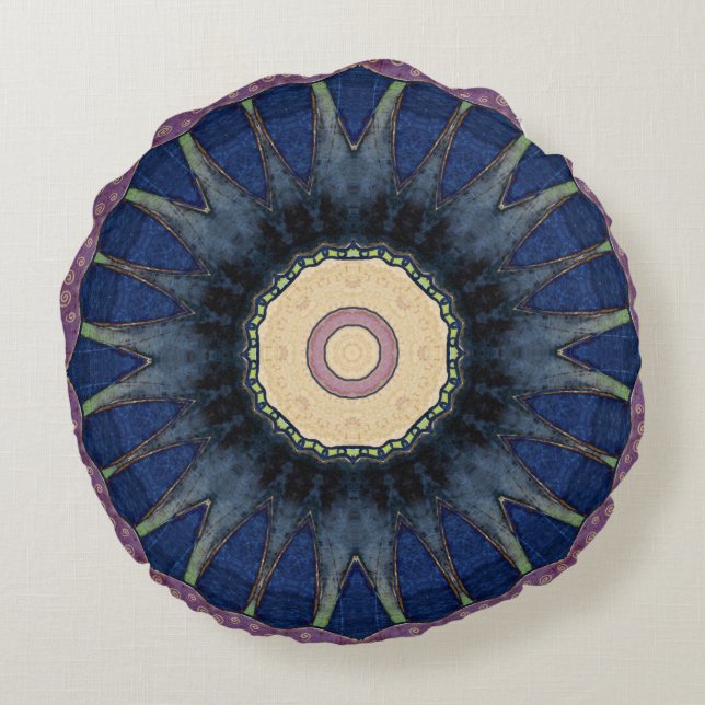 Colourful, Retro, Mandala-Inspired Round Pillow (Back)