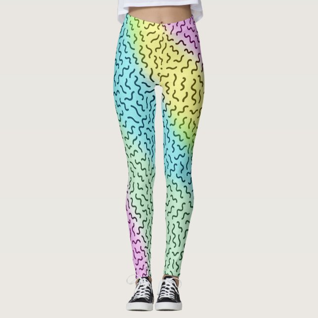 Colourful Retro Memphis Pattern Pastel  Leggings (Front)