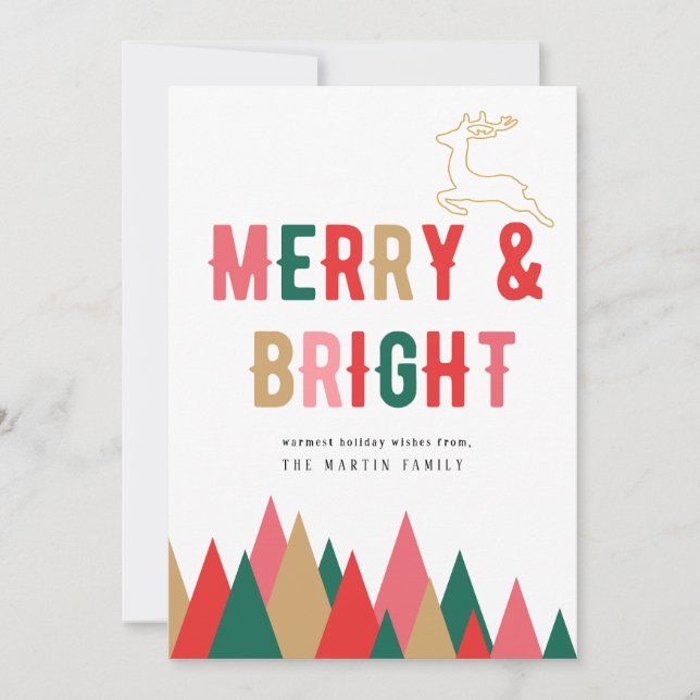Colourful Retro Merry and Bright Christmas Card (Front)