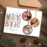 Colourful Retro Merry and Bright Photo Cute Stars Holiday Card<br><div class="desc">Colourful Retro Merry and Bright Photo Cute Stars Holiday Card</div>