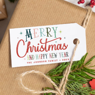 Colourful Retro Merry Christmas Vintage Typography Gift Tags