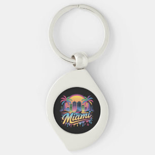 Colourful Retro Miami Vaporwave Travel Art Keychain