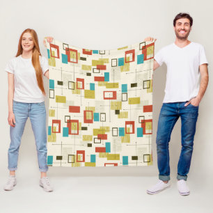 Colourful Retro Mid-Century Geometric Pattern Fleece Blanket