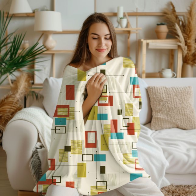 Colourful Retro Mid-Century Geometric Pattern Fleece Blanket (Creator Uploaded)