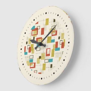 Colourful Retro Mid-Century Geometric Pattern Large Clock