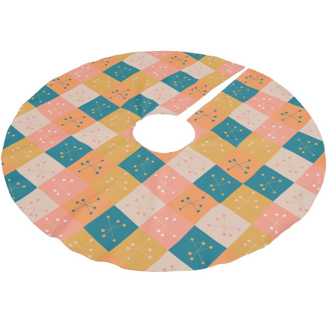 Colourful Retro Mid Century Mod Atomic Pattern Brushed Polyester Tree Skirt (Angled)