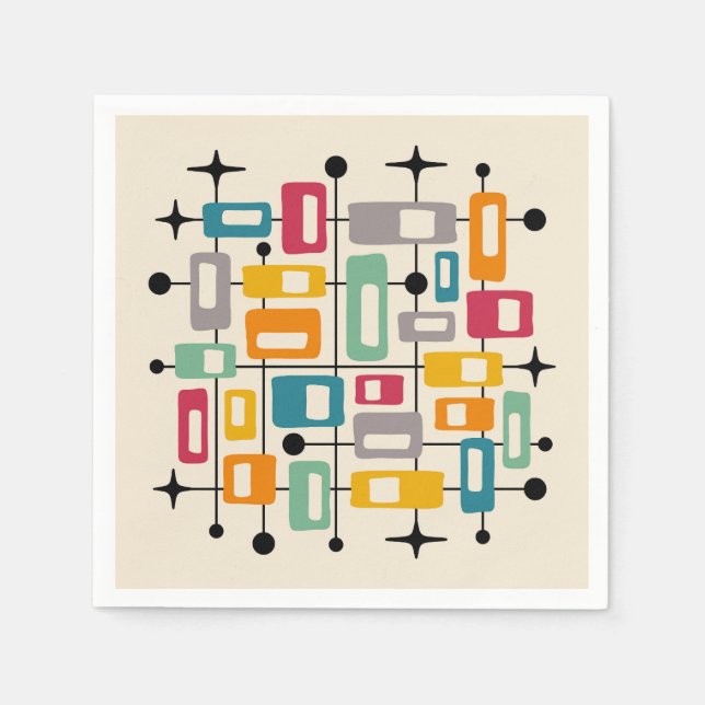 Colourful Retro Mid Century Modern Atomic Abstract Napkin (Front)