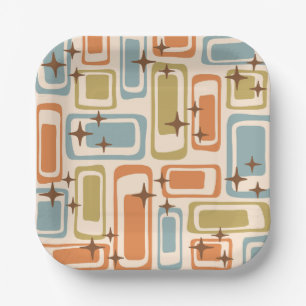 Colourful Retro Mid Century Modern Atomic Abstract Paper Plate