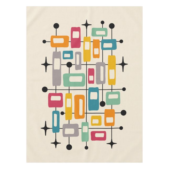 Colourful Retro Mid Century Modern Atomic Abstract Tablecloth (Front)