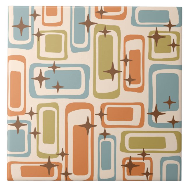 Colourful Retro Mid Century Modern Atomic Abstract Tile (Front)