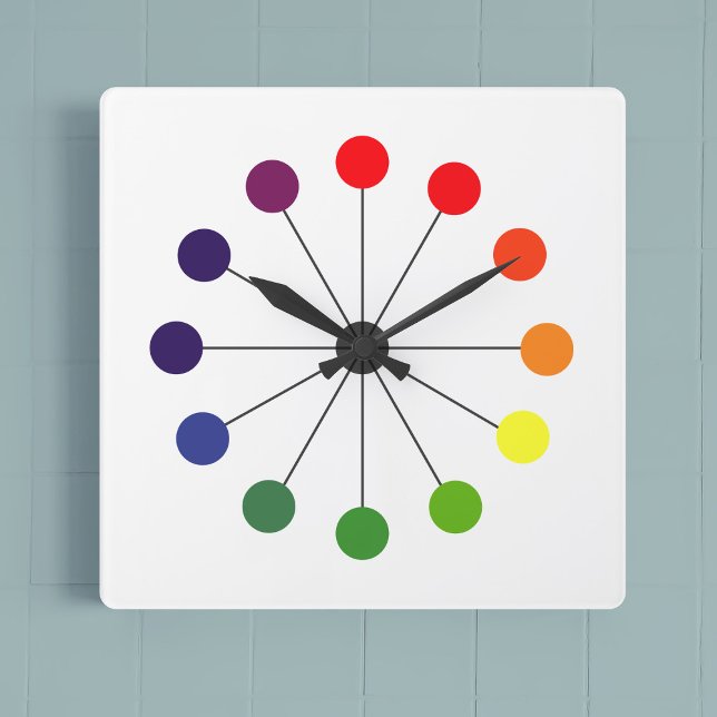 Colourful Retro Mid Century Modern Square Clock (Fun and colorful mid century inspired clock)