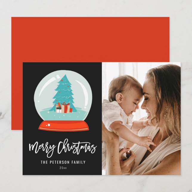 Colourful Retro Mid-century Modern Tree Snow Globe Holiday Card (Front/Back)