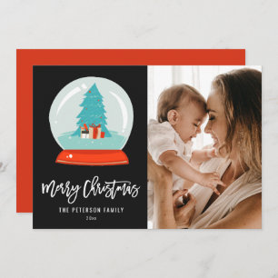 Colourful Retro Mid-century Modern Tree Snow Globe Holiday Card