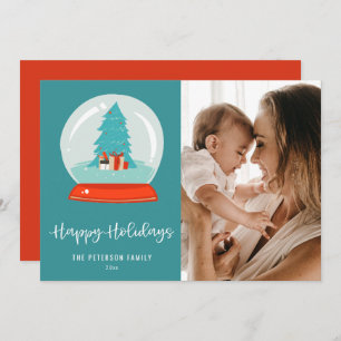 Colourful Retro Mid-century Modern Tree Snow Globe Holiday Card