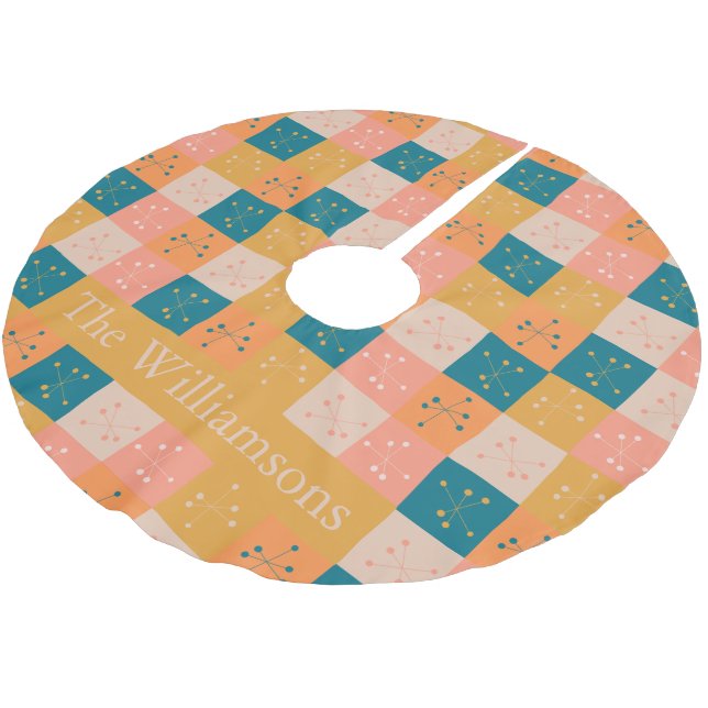Colourful Retro Mid Mod Atomic Pattern Personalize Brushed Polyester Tree Skirt (Angled)