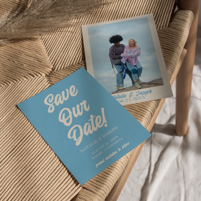 Colourful Retro Minimal Bright Modern Photo Weddin Save The Date (Creator Uploaded)