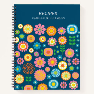 Colourful Retro Mod Geometric Flowers Custom Recip Notebook