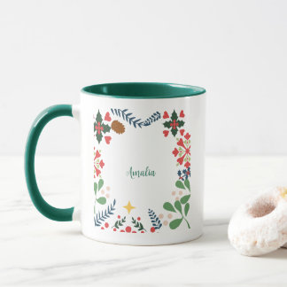 Colourful retro modern Christmas botanical  Mug