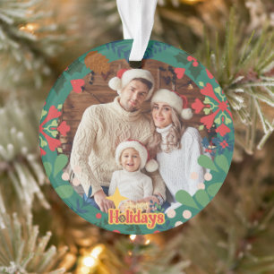 Colourful retro modern Christmas botanical  Ornament