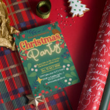 Colourful retro modern Christmas party invitation