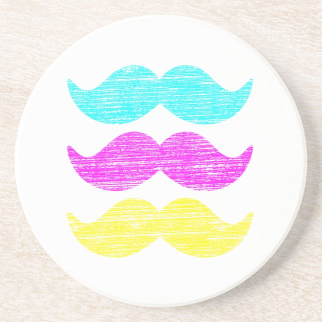 Colourful Retro Moustache Pattern Design Coaster (Front)