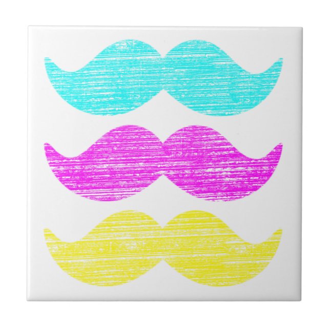 Colourful Retro Moustache Pattern Design Tile (Front)