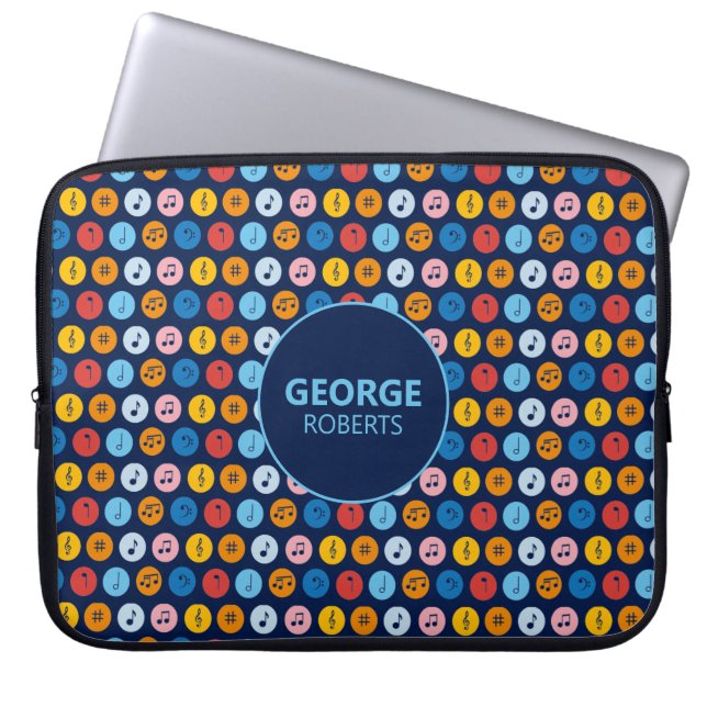 Colourful Retro Music Patterns and Customization Laptop Sleeve (Front)
