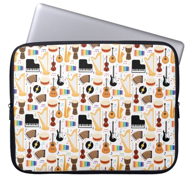 Colourful Retro Musical Instruments Pattern Laptop Sleeve (Front)