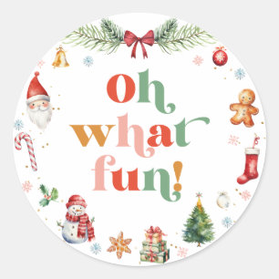 Colourful Retro Oh What Fun Typography Classic Round Sticker
