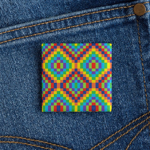 Colourful Retro Optical Illusion Geometric Rainbow 2 Inch Square Button