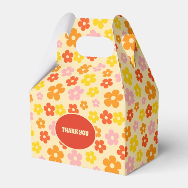 Colourful Retro Orange Boho Flower 50th Birthday  Favor Box (Front Side)