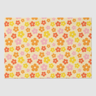 Colourful Retro Orange Boho Flower Happy Birthday Tissue Paper