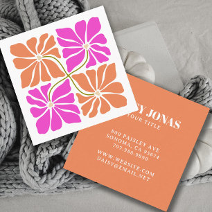 Colourful Retro Orange Red Violet Floral Pattern Square Business Card