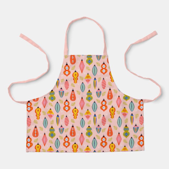 Colourful Retro Ornaments Christmas Pattern Apron (Front)