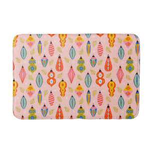 Colourful Retro Ornaments Christmas Pattern Bath Mat