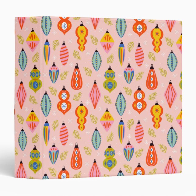 Colourful Retro Ornaments Christmas Pattern Binder (Front/Spine)