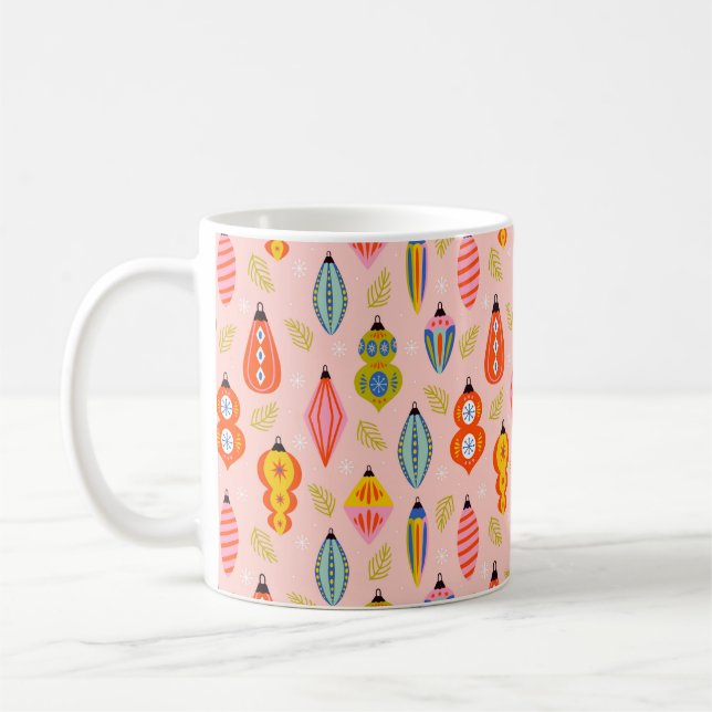 Colourful Retro Ornaments Christmas Pattern Coffee Mug (Left)