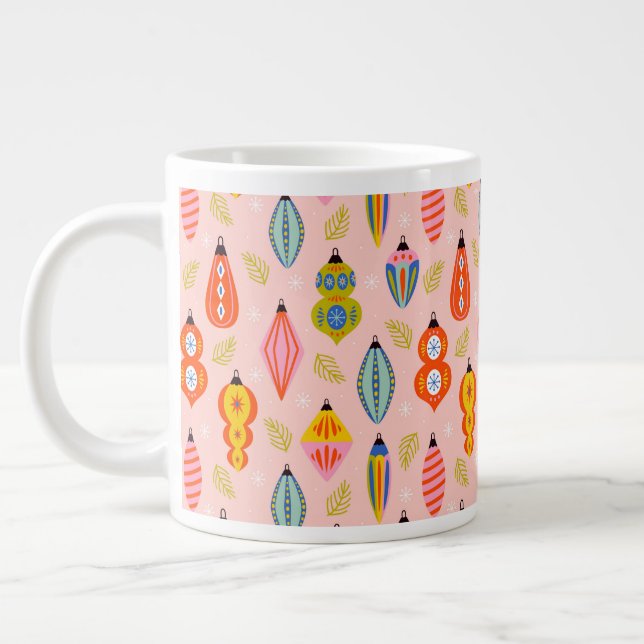 Colourful Retro Ornaments Christmas Pattern Large Coffee Mug (Left)
