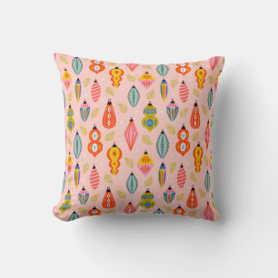 Colourful Retro Ornaments Christmas Pattern Throw Pillow