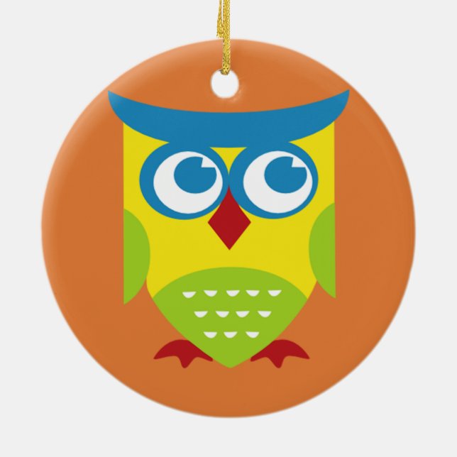 Colourful Retro Owl Ceramic Ornament (Back)