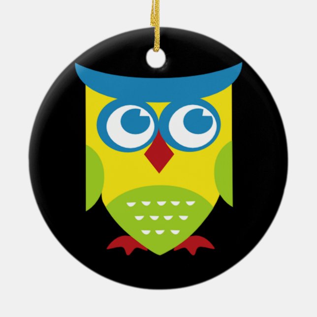 Colourful Retro Owl Ceramic Ornament (Back)