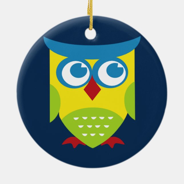 Colourful Retro Owl Ceramic Ornament (Back)