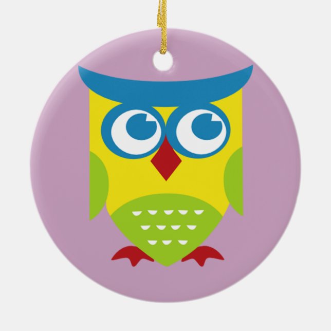 Colourful Retro Owl Ceramic Ornament (Back)